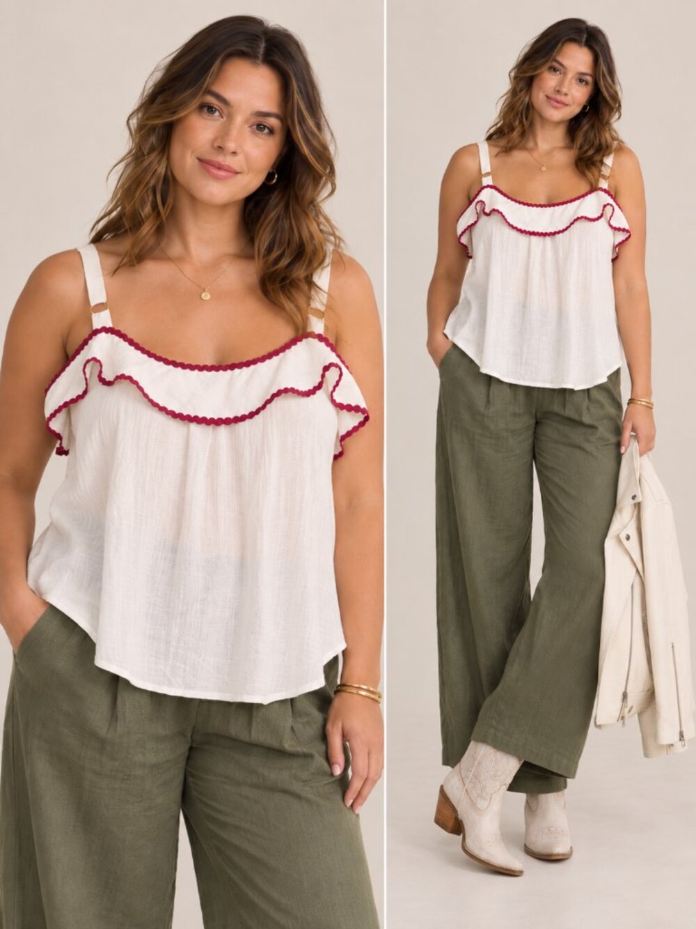 Solid & Striped White Ric Rac Trim Cami Top Womens Size Medium NWT